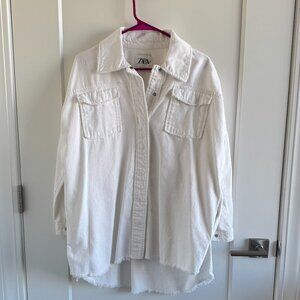 Zara white oversized denim distressed shacket